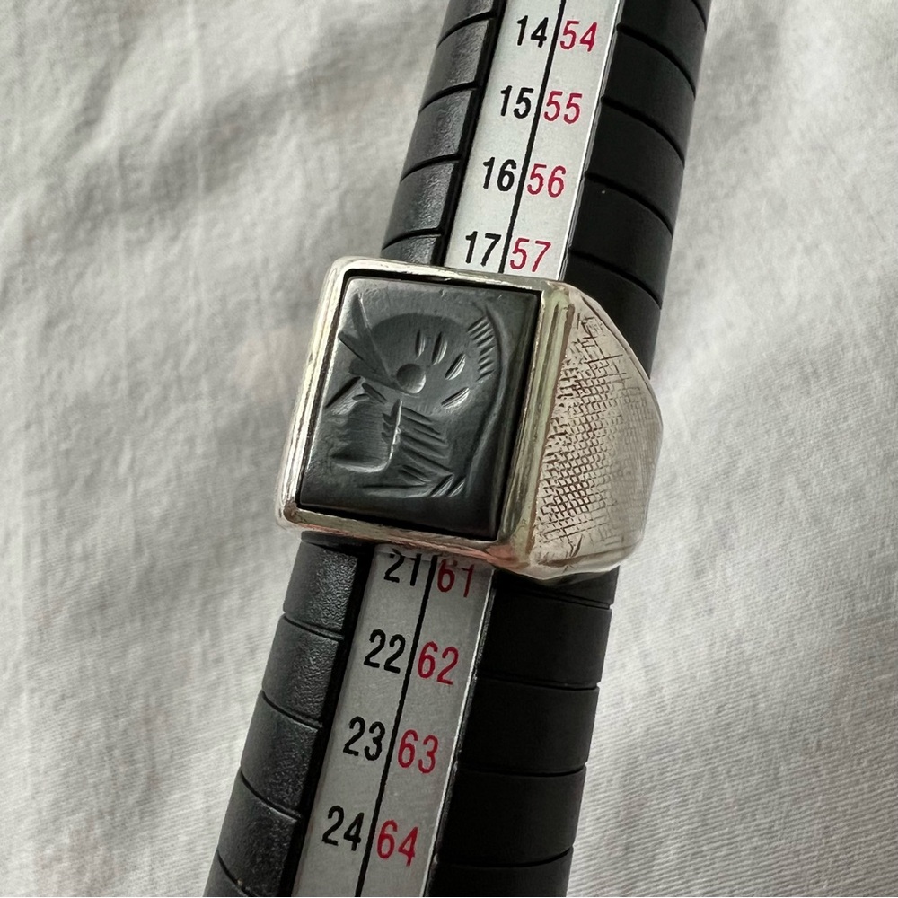 Vintage Sterling Silver Hematite Intaglio Ring Size 9